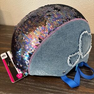 Kids Iridescent Sequin Helmet with Denim Panels